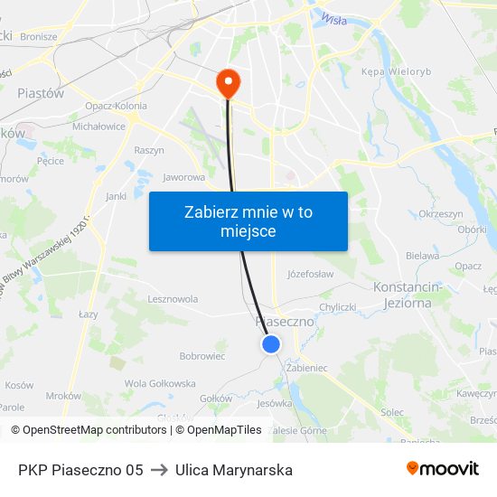 PKP Piaseczno 05 to Ulica Marynarska map