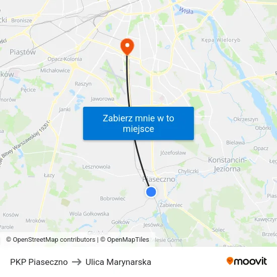PKP Piaseczno to Ulica Marynarska map