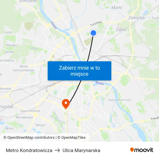 Metro Kondratowicza to Ulica Marynarska map