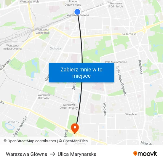 Warszawa Główna to Ulica Marynarska map