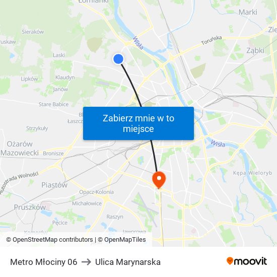 Metro Młociny to Ulica Marynarska map