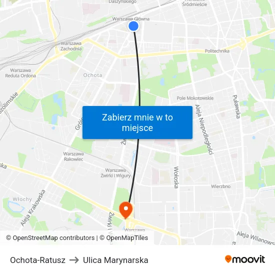 Ochota - Ratusz to Ulica Marynarska map