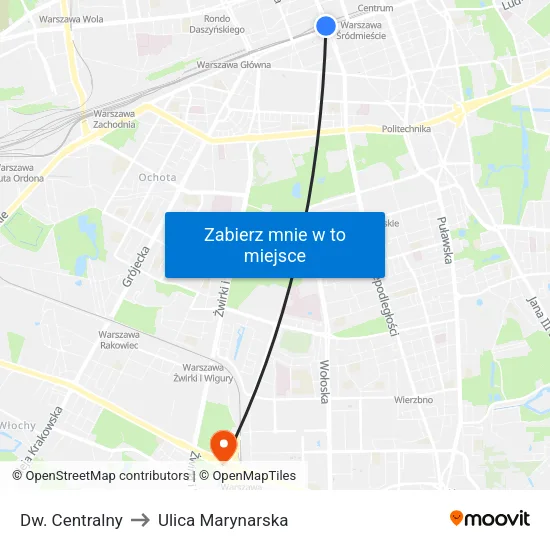 Dw. Centralny to Ulica Marynarska map