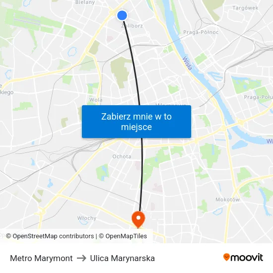 Metro Marymont to Ulica Marynarska map