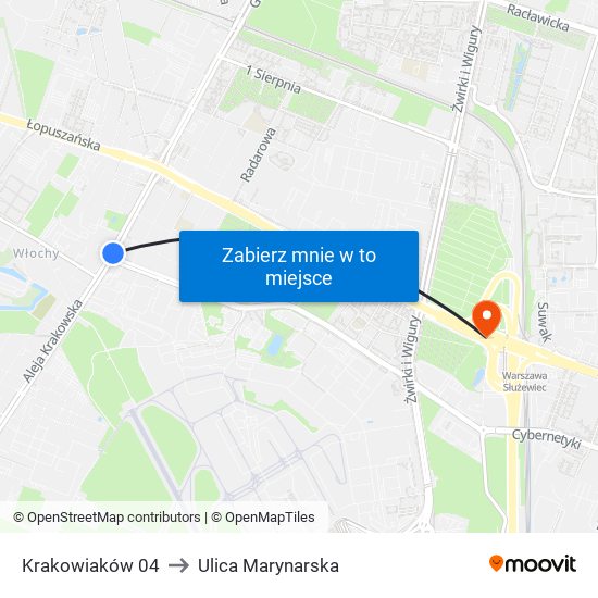 Krakowiaków 04 to Ulica Marynarska map