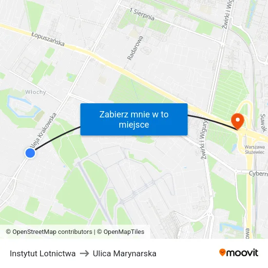 Instytut Lotnictwa to Ulica Marynarska map