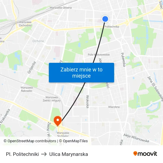 Pl. Politechniki to Ulica Marynarska map