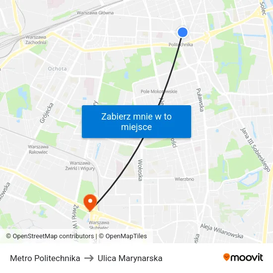 Metro Politechnika to Ulica Marynarska map