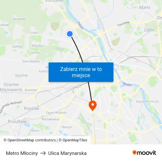 Metro Młociny to Ulica Marynarska map