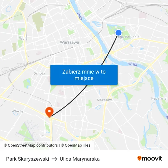 Park Skaryszewski to Ulica Marynarska map