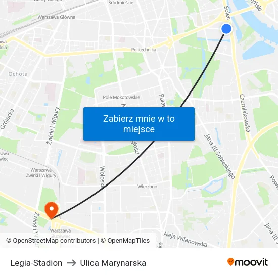 Legia - Stadion to Ulica Marynarska map