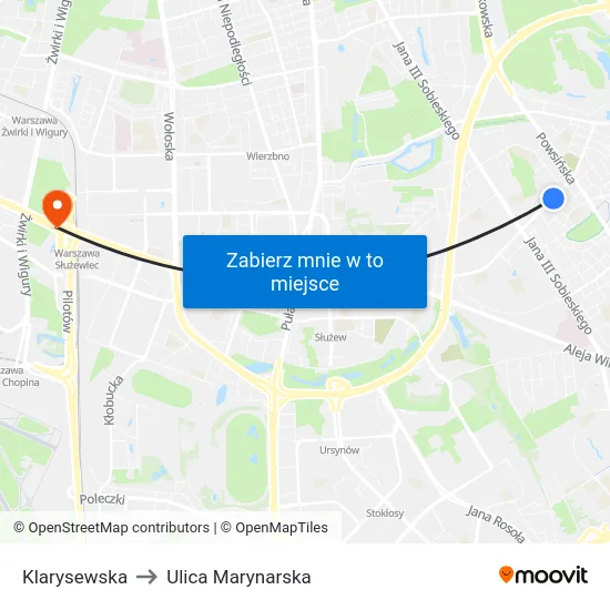 Klarysewska to Ulica Marynarska map
