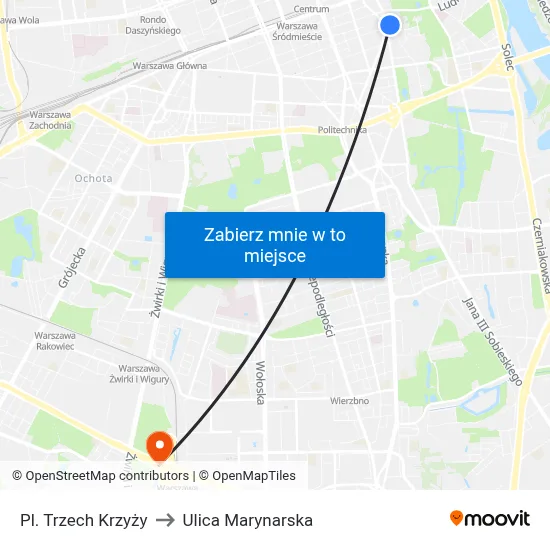 Pl. Trzech Krzyży to Ulica Marynarska map