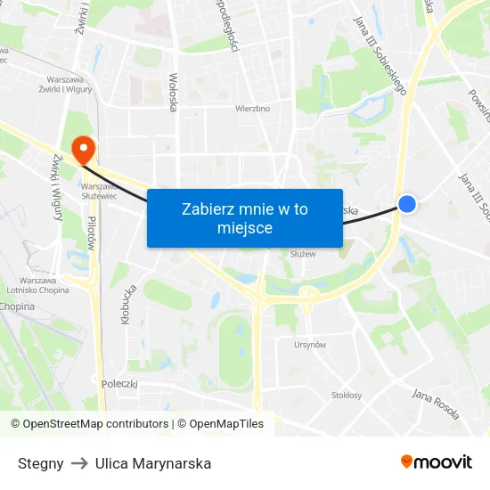 Stegny to Ulica Marynarska map