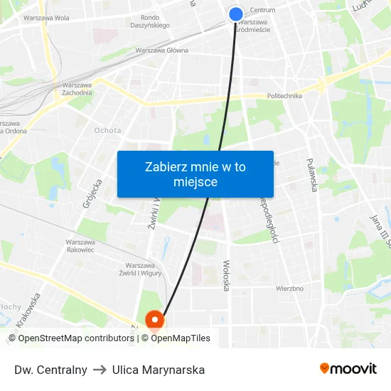 Dw. Centralny to Ulica Marynarska map