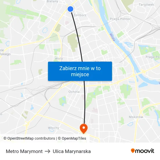 Metro Marymont to Ulica Marynarska map