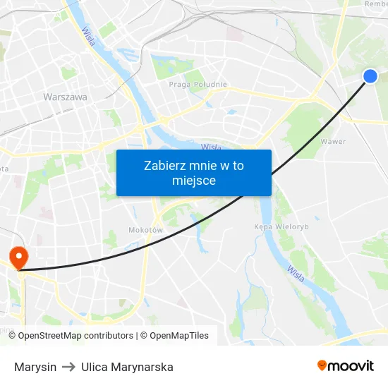 Marysin to Ulica Marynarska map