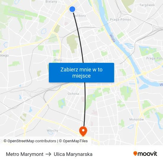 Metro Marymont to Ulica Marynarska map
