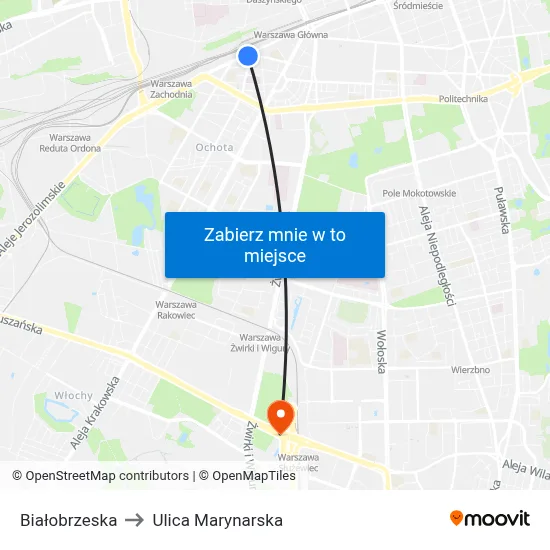 Białobrzeska to Ulica Marynarska map