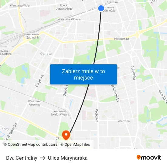 Dw. Centralny to Ulica Marynarska map