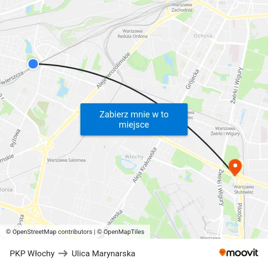 PKP Włochy to Ulica Marynarska map