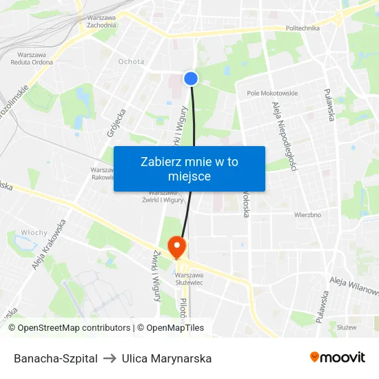 Banacha - Szpital to Ulica Marynarska map