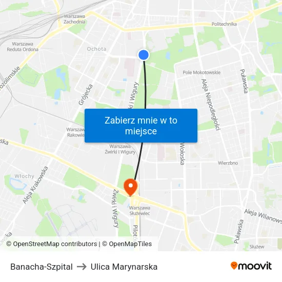 Banacha - Szpital to Ulica Marynarska map