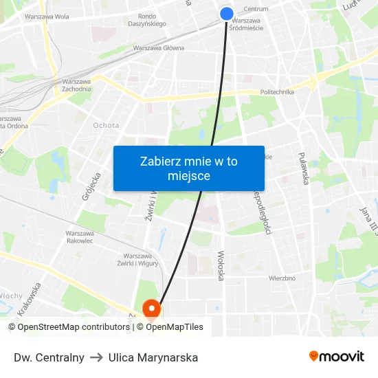 Dw. Centralny to Ulica Marynarska map