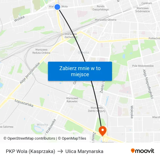 PKP Wola (Kasprzaka) to Ulica Marynarska map