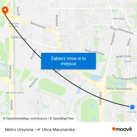 Metro Ursynów to Ulica Marynarska map