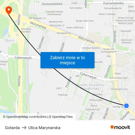 Gotarda to Ulica Marynarska map