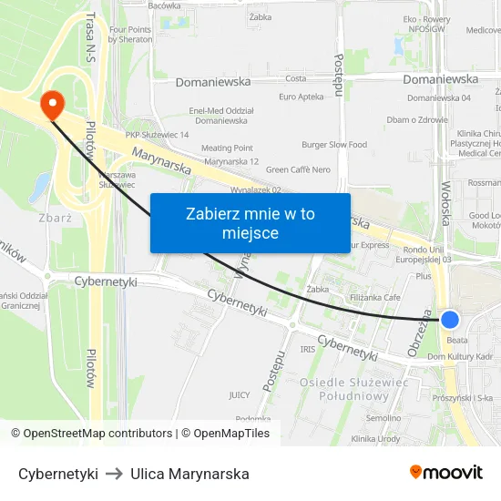 Cybernetyki to Ulica Marynarska map