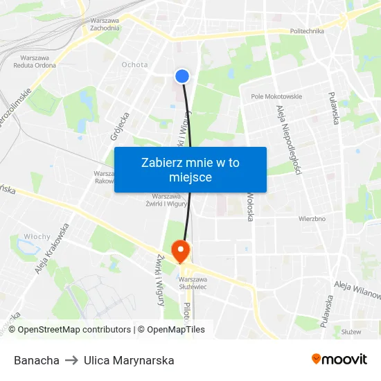 Banacha to Ulica Marynarska map