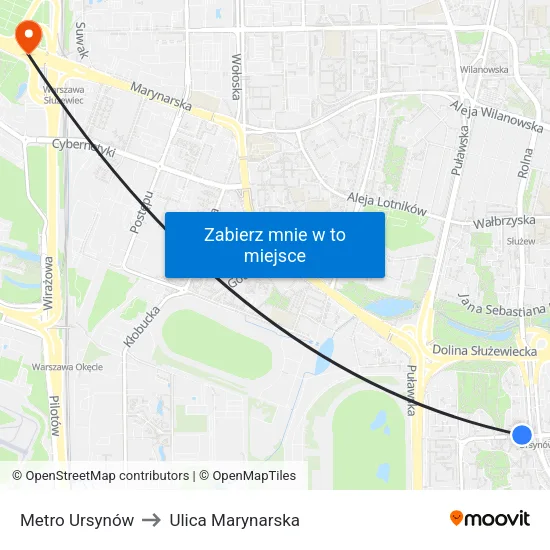 Metro Ursynów to Ulica Marynarska map