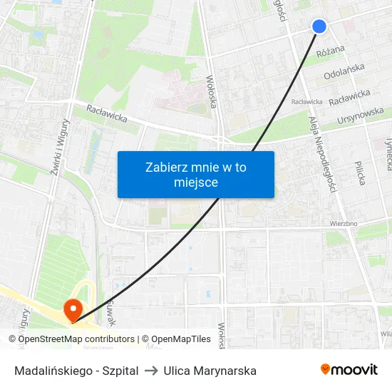 Madalińskiego - Szpital to Ulica Marynarska map