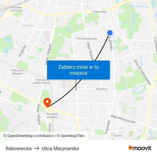 Rakowiecka to Ulica Marynarska map