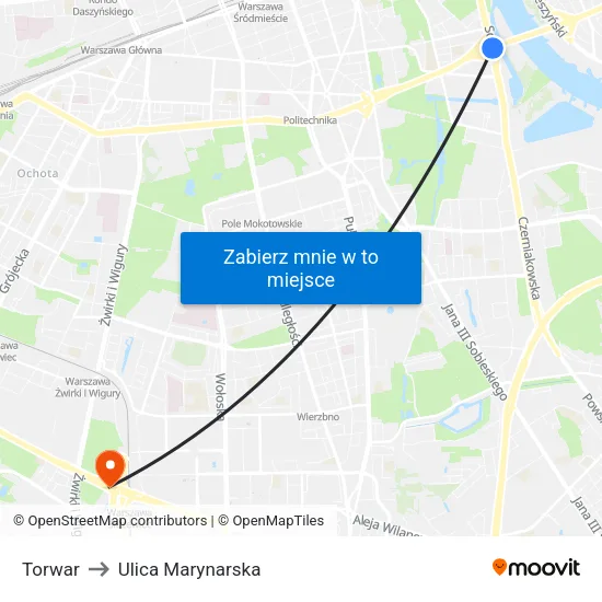 Torwar to Ulica Marynarska map