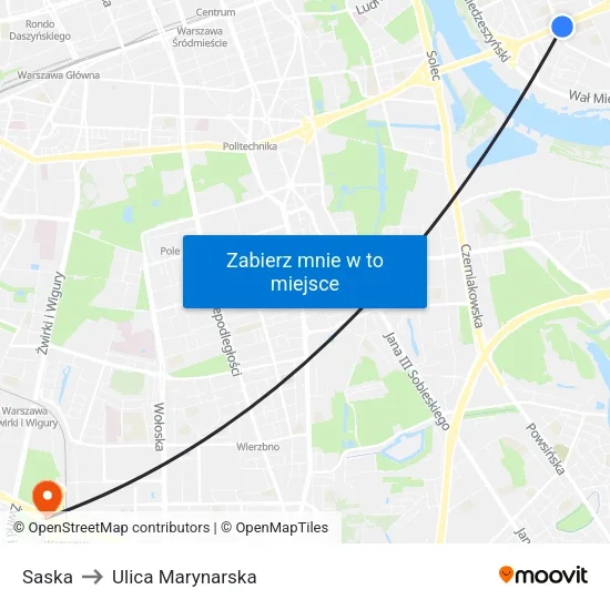Saska to Ulica Marynarska map