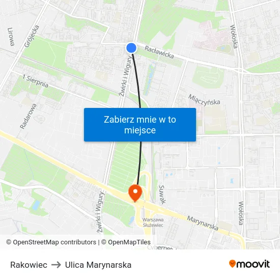 Rakowiec to Ulica Marynarska map