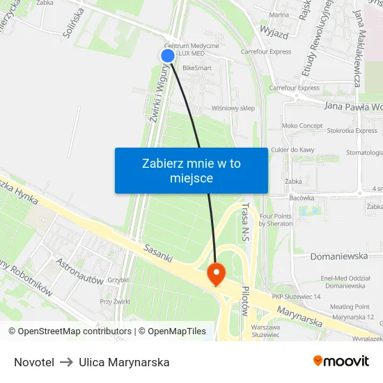 Novotel to Ulica Marynarska map