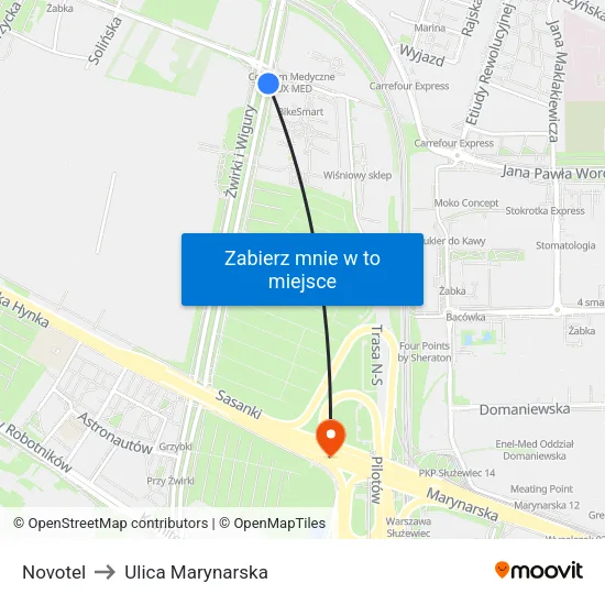 Novotel to Ulica Marynarska map