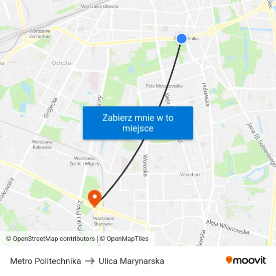 Metro Politechnika to Ulica Marynarska map