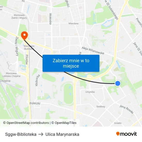 SGGW - Biblioteka to Ulica Marynarska map