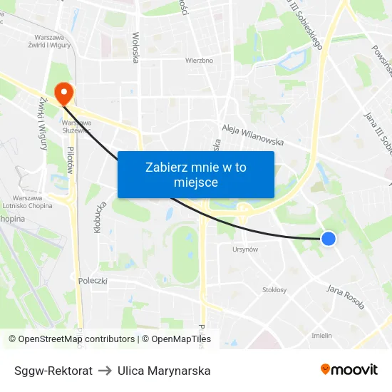 SGGW - Rektorat to Ulica Marynarska map