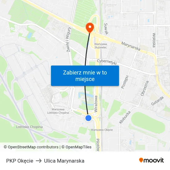 PKP Okęcie to Ulica Marynarska map