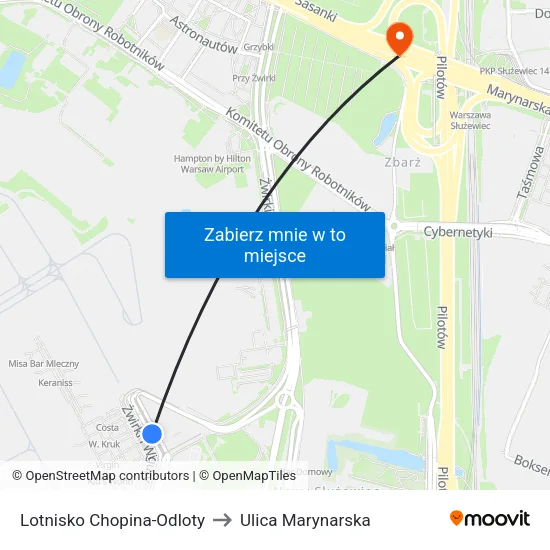 Lotnisko Chopina - Odloty to Ulica Marynarska map