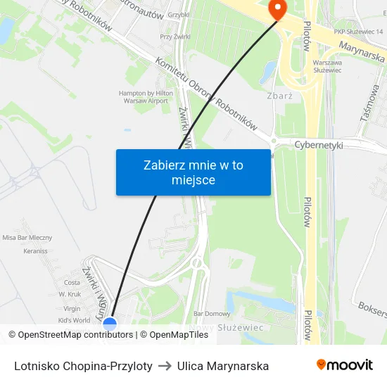 Lotnisko Chopina - Przyloty to Ulica Marynarska map