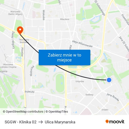 SGGW - Klinika 02 to Ulica Marynarska map