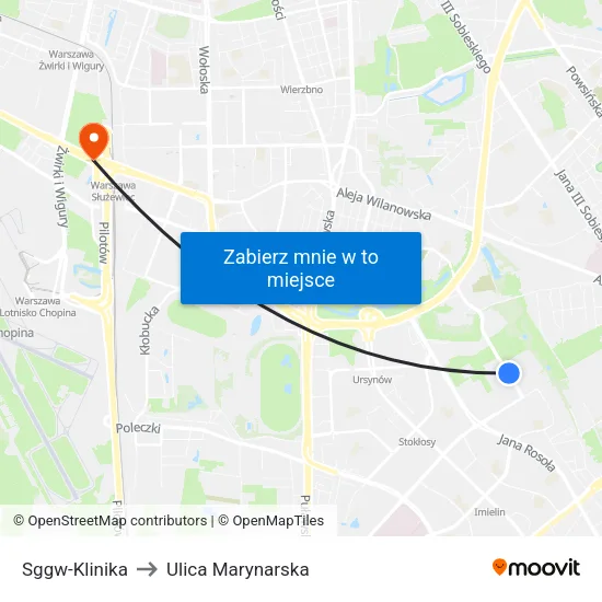 SGGW - Klinika to Ulica Marynarska map