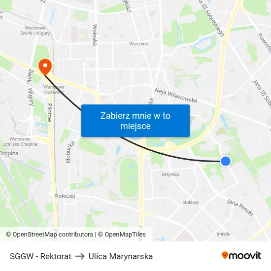 SGGW - Rektorat to Ulica Marynarska map